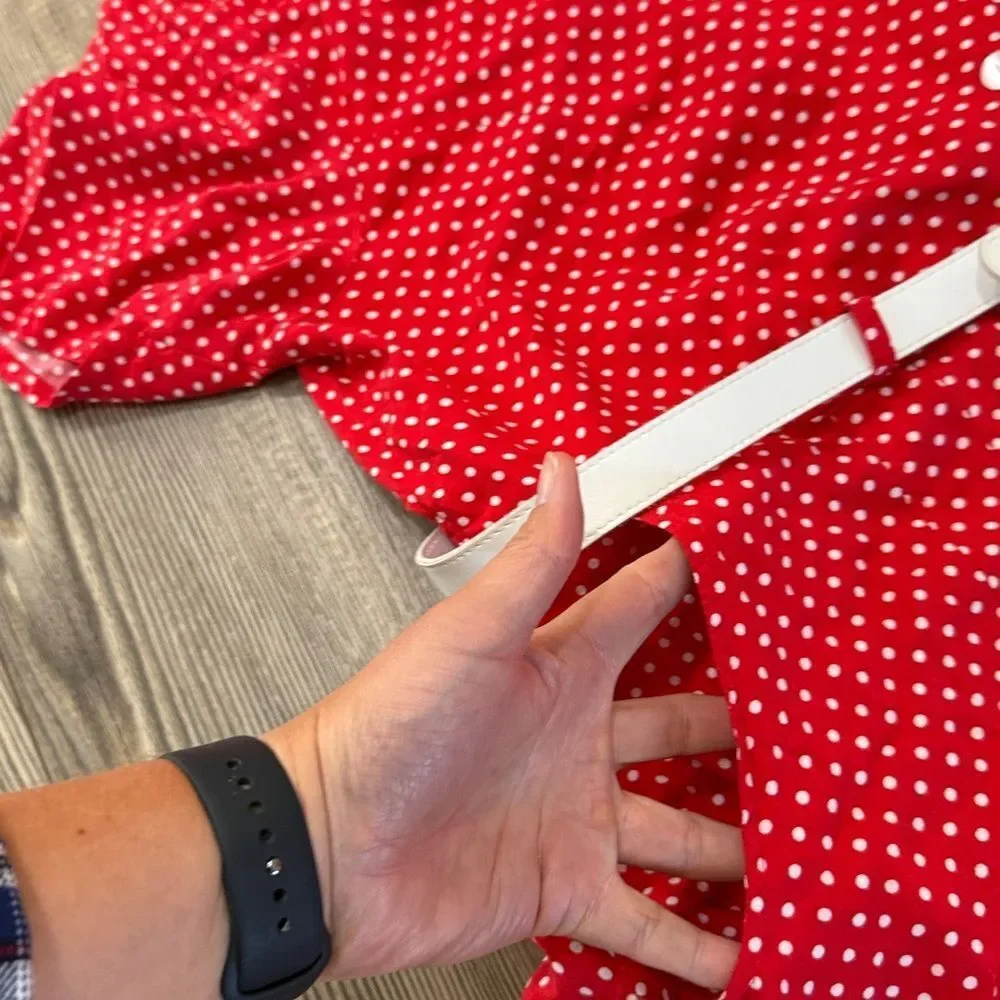 Erika Red Polka Dot Button Down Dress - Picture 3 of 12